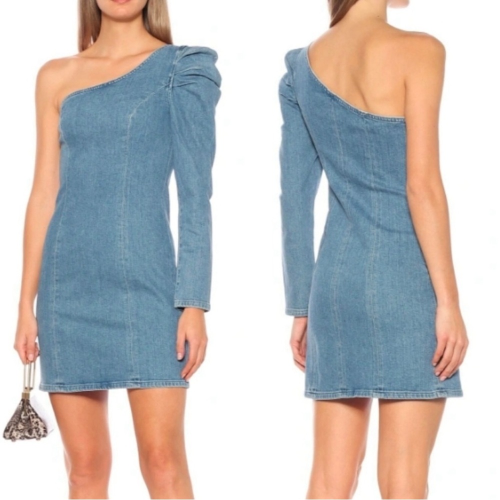One-Shoulder Denim Grlfrnd Mini Dress